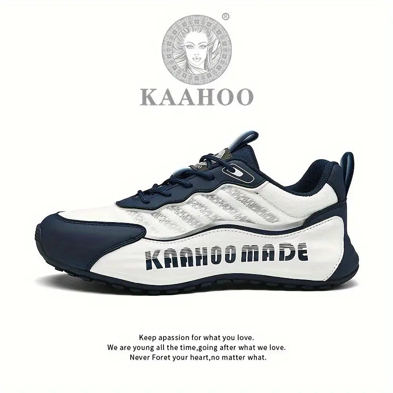 KaaHoo Men'S Trendy Casual Sneakers - Breathable, Lightweight, Low-Top Lace-Up Shoes with Round Toe and Rubber Sole for All Seasons, Navy Blue & White Design