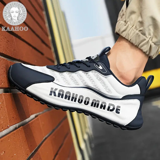 KaaHoo Men'S Trendy Casual Sneakers - Breathable, Lightweight, Low-Top Lace-Up Shoes with Round Toe and Rubber Sole for All Seasons, Navy Blue & White Design